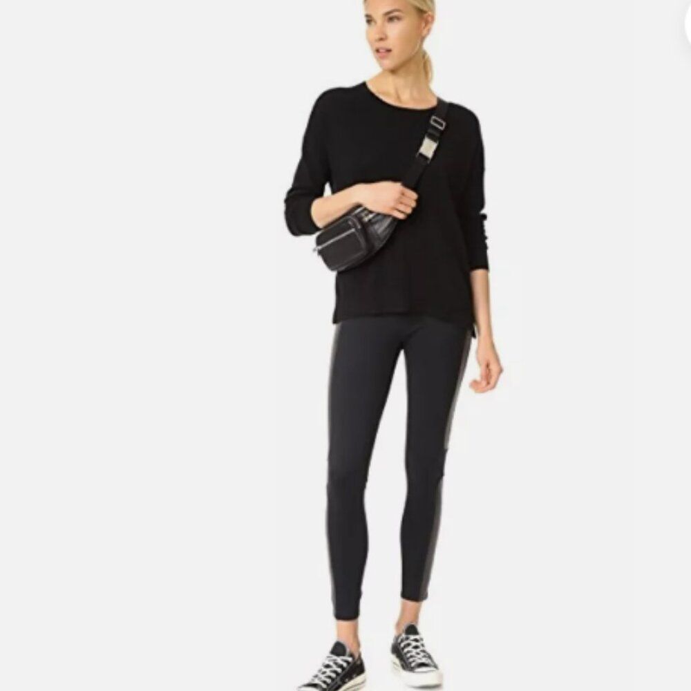 Spanx Womens Moto Legging Black L High Waisted Ankle 20135R Panel Leather Ponte